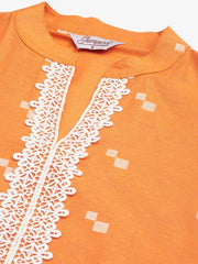 Women Orange Cotton Jacquard Geometric Printed Kurta ( JOK 1431 Orange )