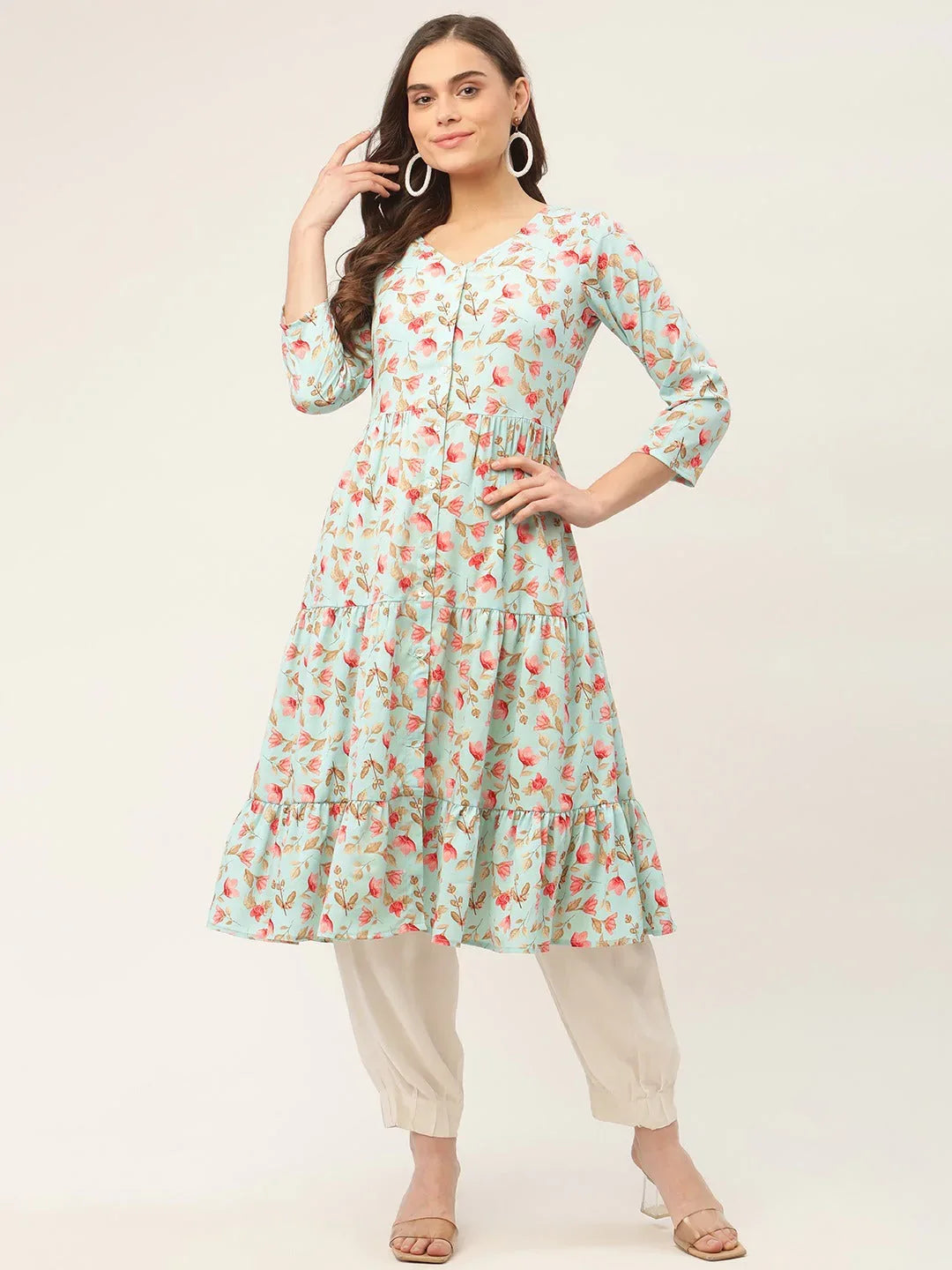 Women Sky Blue Floral Printed Kurtas ( JOK 1433 Sky )
