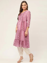 Women Purple Georgette Tiger Printed Kurtas ( JOK 1435 Purple )