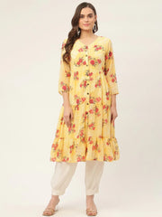 Women Yellow Georgette Floral Printed Kurtas ( JOK 1435 Yellow )