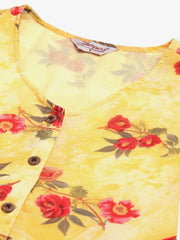 Women Yellow Georgette Floral Printed Kurtas ( JOK 1435 Yellow )