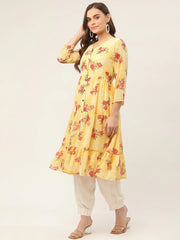 Women Yellow Georgette Floral Printed Kurtas ( JOK 1435 Yellow )
