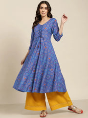 Women Blue Bandhani Printed Anarkali Kurta ( JOK 1439 Blue )