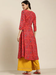 Women Red Bandhani Printed Anarkali Kurta ( JOK 1439 Red )