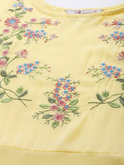 Women Yellow & Green Floral Embroidered Georgette Anarkali Kurta ( JOK 1440 Yellow )