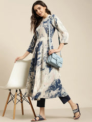 Women Navy Blue & Pink Printed Anarkali Kurta ( JOK 1442 Blue )