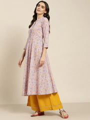 Women Purple and yellow Printed Anarkali Kurta ( JOK 1442 Purple )