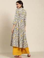 Women Grey and yellow Printed Anarkali Kurta ( JOK 1445 Grey )