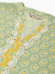 Ethnic Motifs Thread Work  Kurta ( JOK 1446 Green )