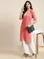 Ethnic Motifs Thread Work  Kurta ( JOK 1446 Pink )