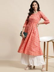 Printed Anarkali Kurta ( JOK 1452 Orange )