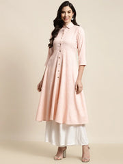 Shirt Collar Flaired Kurta ( JOK 1456 Orange )