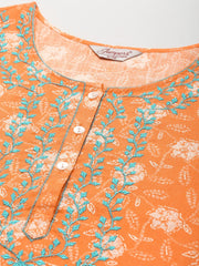 Floral Printed Embroidered Detail Kurta ( JOK 1463 Orange )