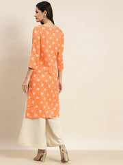 Floral Printed Embroidered Detail Kurta ( JOK 1463 Orange )