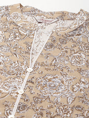 Floral Printed Anarkali Cotton Kurta ( JOK 1464 Brown )