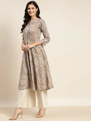 Floral Printed Anarkali Cotton Kurta ( JOK 1464 Brown )