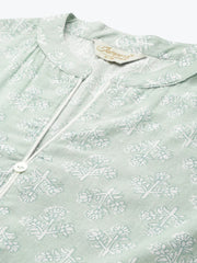 Floral Printed Anarkali Cotton Kurta ( JOK 1464 Green )