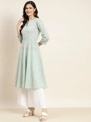Floral Printed Anarkali Cotton Kurta ( JOK 1464 Green )