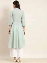 Floral Printed Anarkali Cotton Kurta ( JOK 1464 Green )