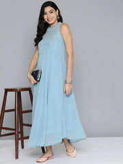 Embroidered Powder Grey Flaired Dress ( JOK 1472 Blue )