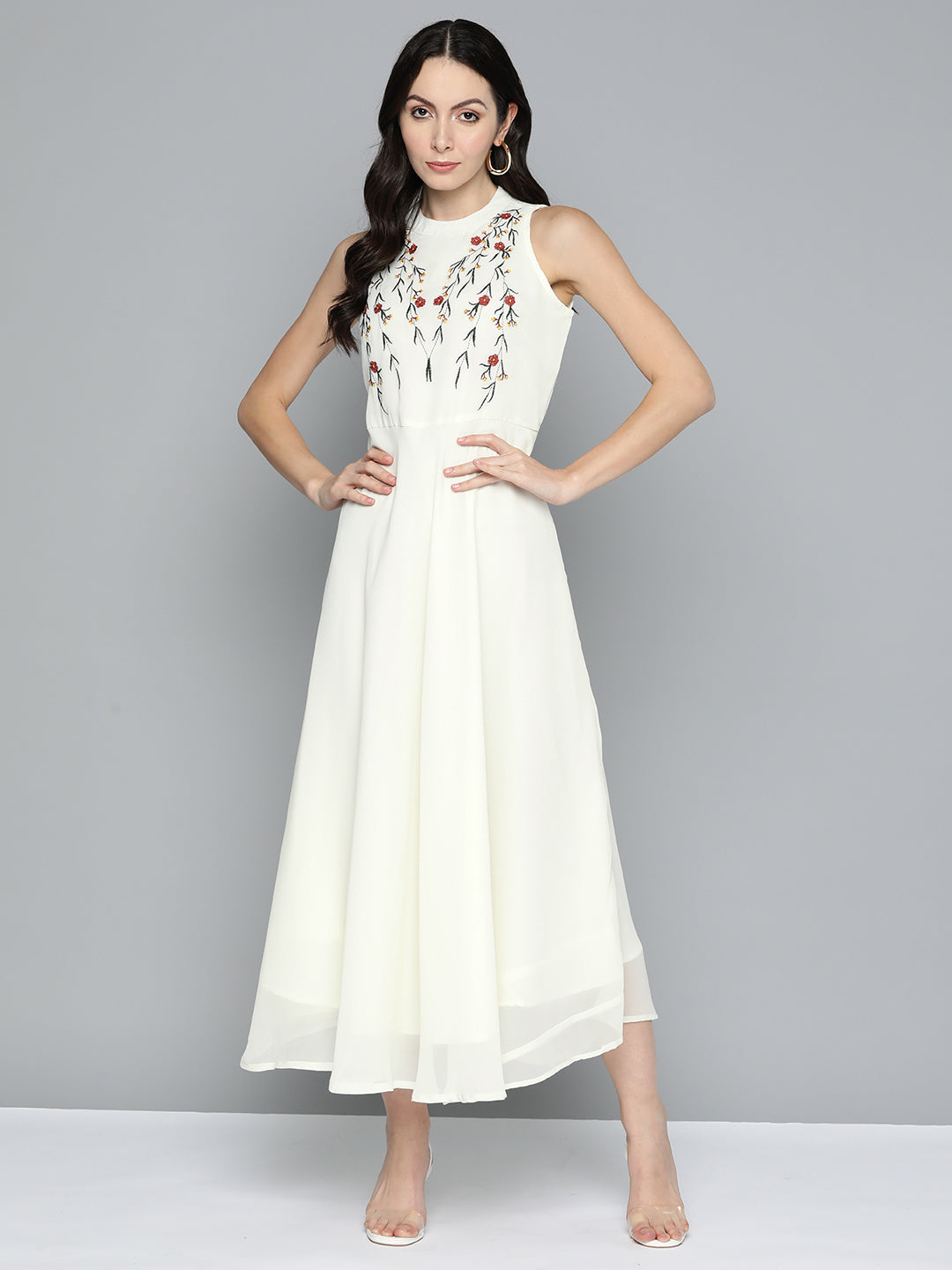 Embroidered A-Line Midi Dress | Indian Kurtis for Women