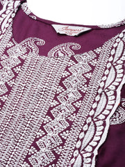 Women Paisley Embroidered Sequinned Chikankari Kurta ( JOK 1479 Purple )