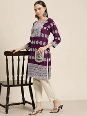 Women Paisley Embroidered Sequinned Chikankari Kurta ( JOK 1479 Purple )