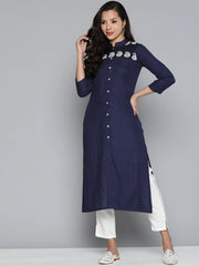 Paisley Embroidered Chikankari Navy Kurta ( JOK 1486 Navy )-JOK-1486