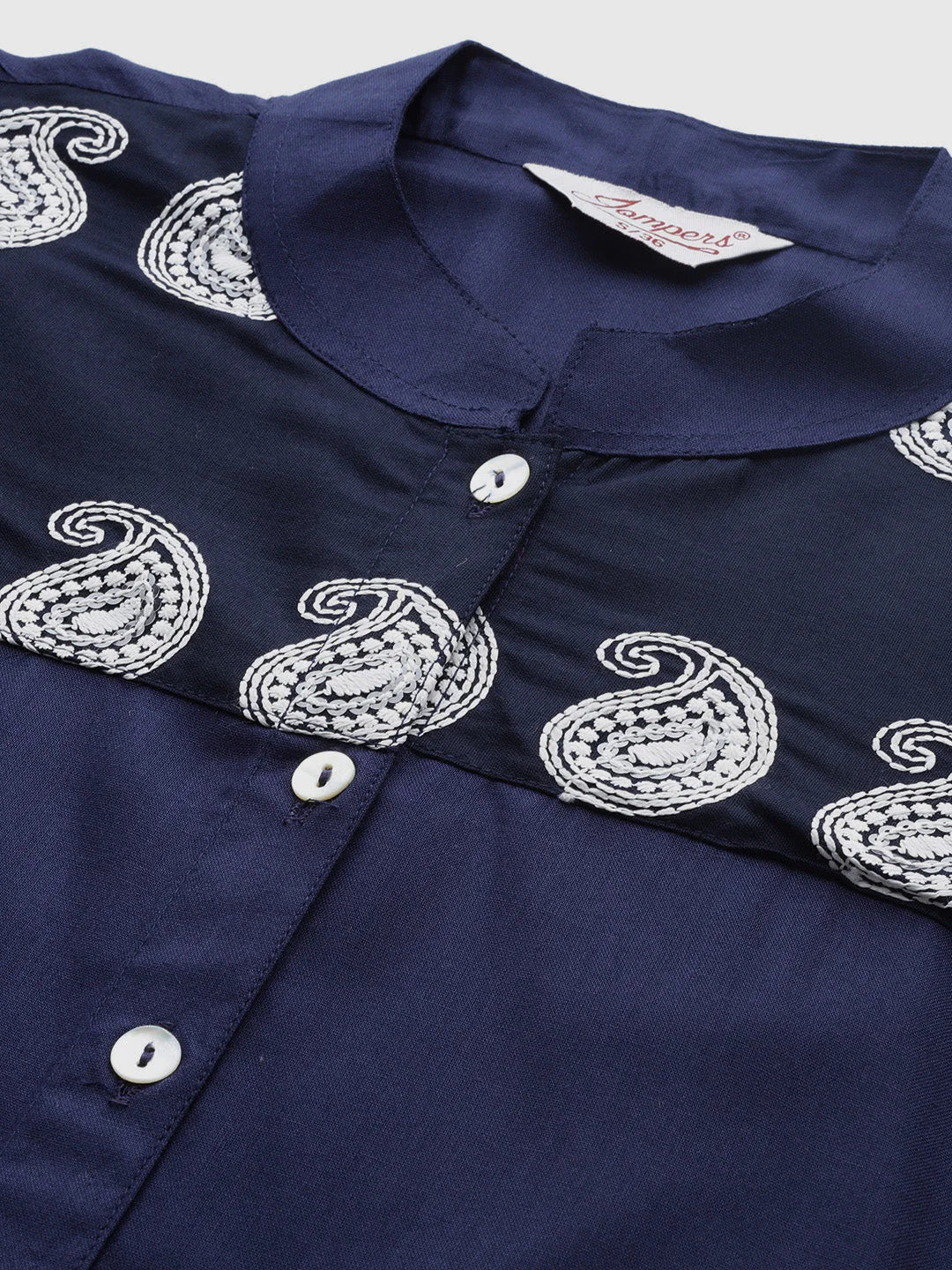 Navy Paisley Embroidered Chikankari Kurta - Indian Kurtis