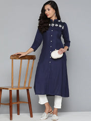 Paisley Embroidered Chikankari Navy Kurta ( JOK 1486 Navy )-JOK-1486