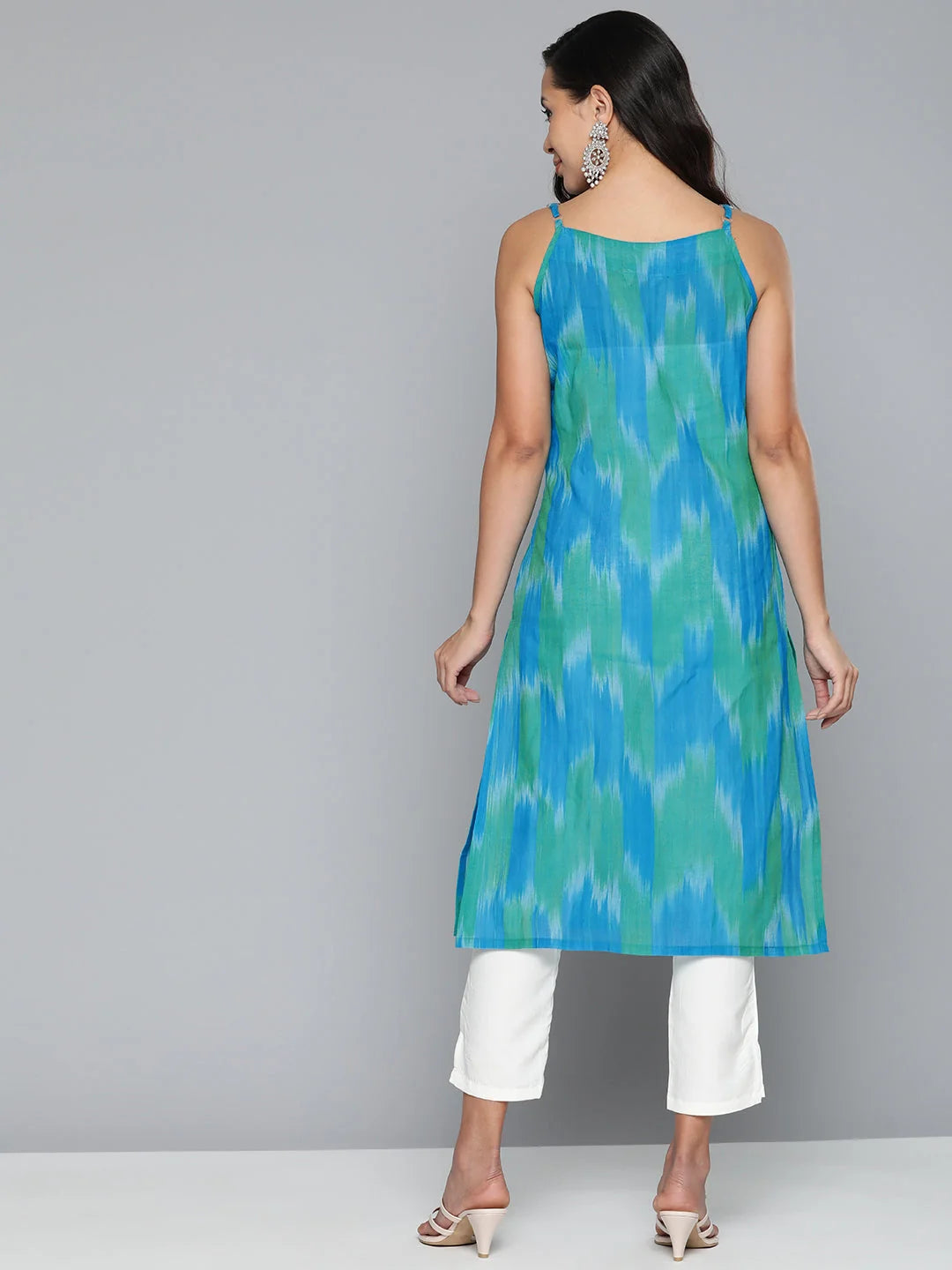 Blue Ikkat Pure Cotton Kurta - Indian Kurtas for Women