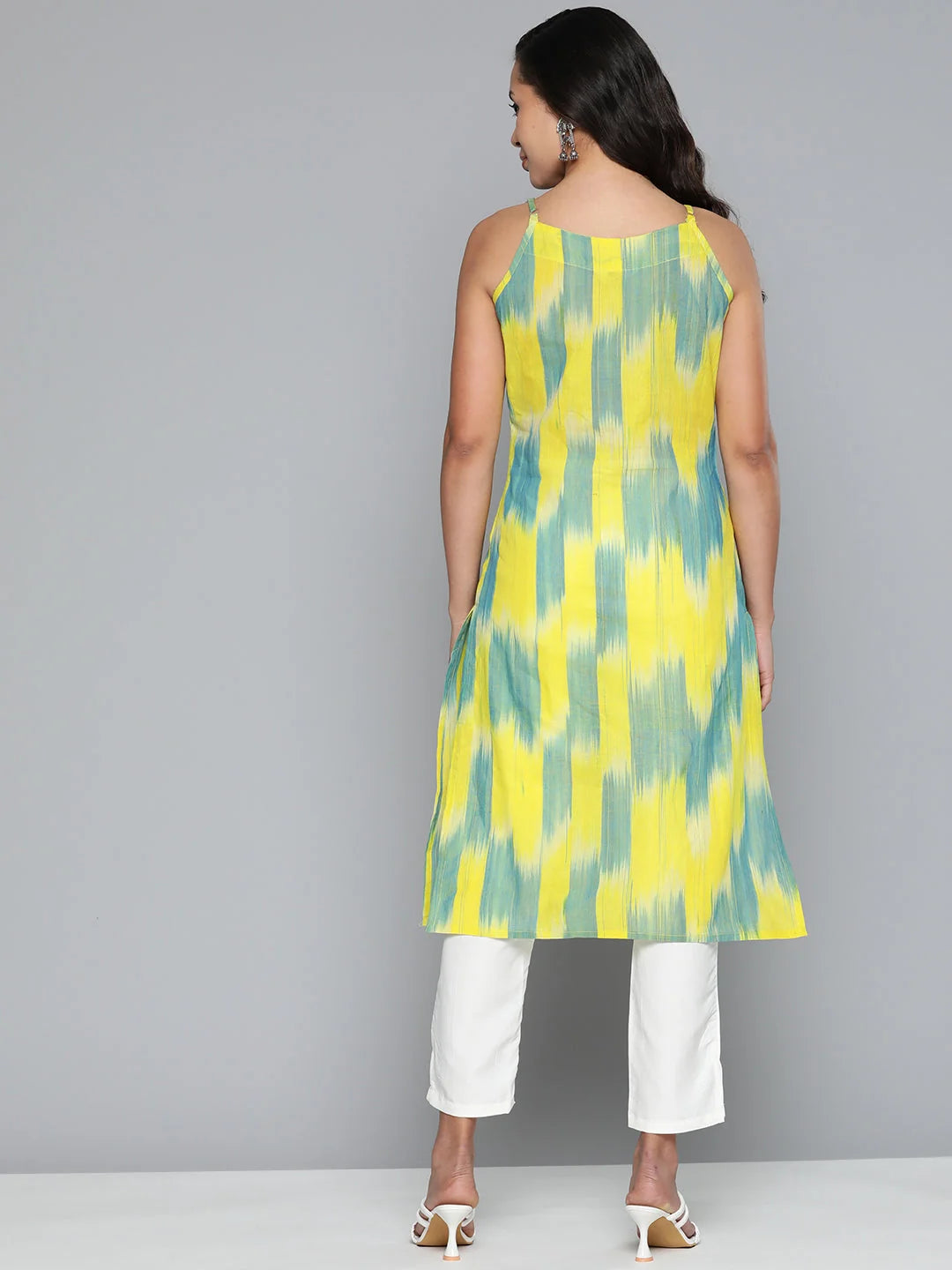 Yellow Ikkat Pure Cotton Kurta - Indian Kurtas for Women