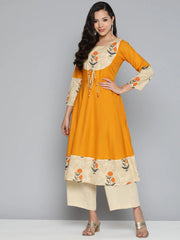 Floral Printed Mustard Floral Kurta ( JOK 1488 Mustard )-JOK-1488