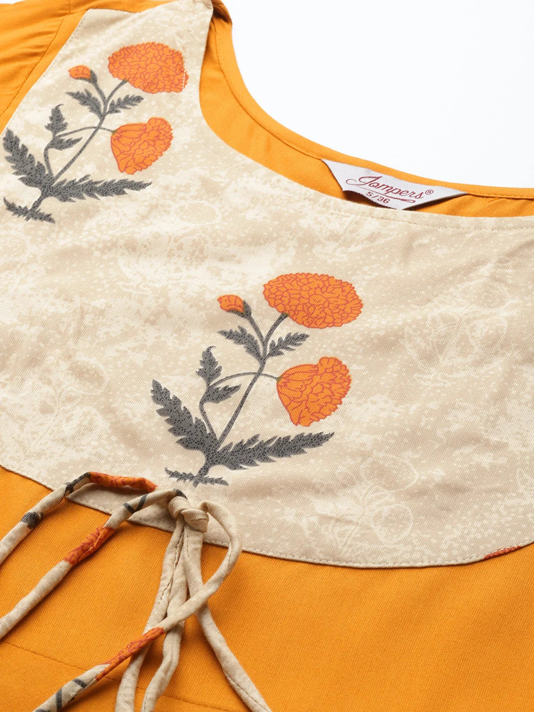 Mustard Floral Printed Kurta - Stylish Indian Kurtis for Women