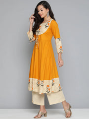 Floral Printed Mustard Floral Kurta ( JOK 1488 Mustard )-JOK-1488