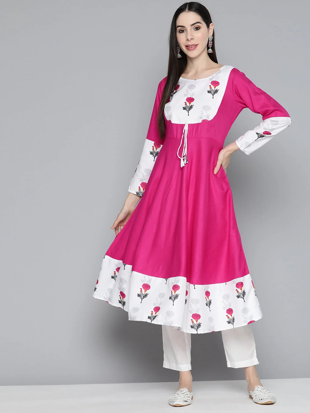 Pink Floral Printed Kurta - Stylish Indian Kurtis for Women