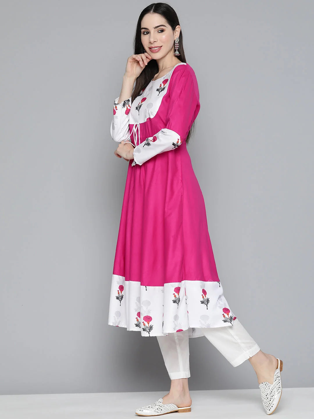 Pink Floral Printed Kurta - Stylish Indian Kurtis for Women