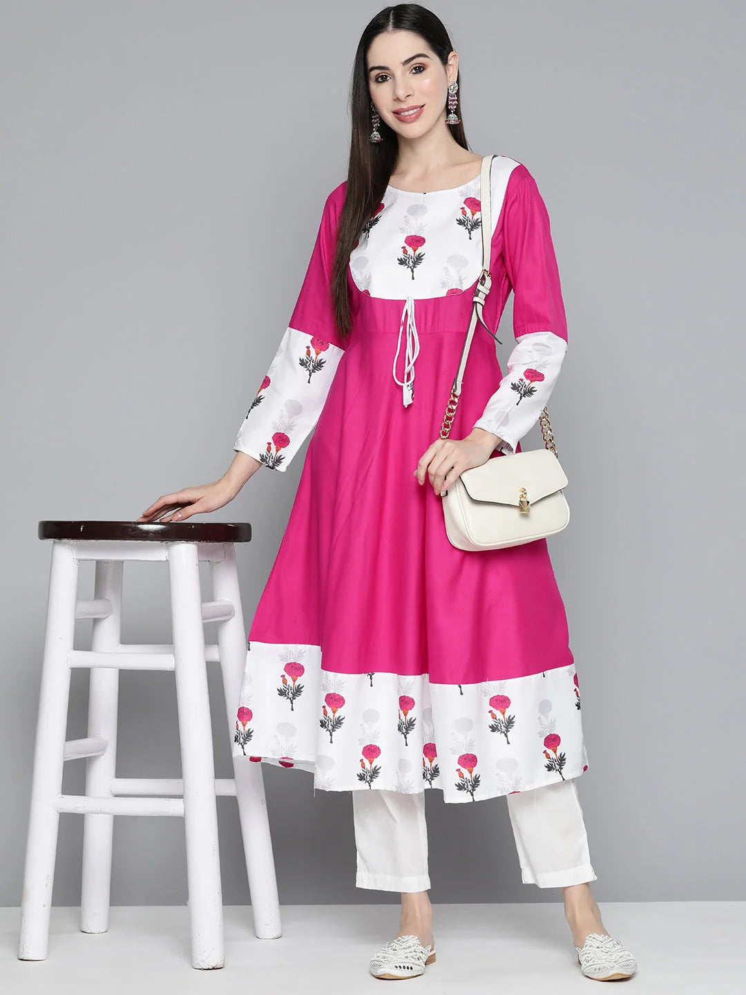 Pink Floral Printed Kurta - Stylish Indian Kurtis for Women
