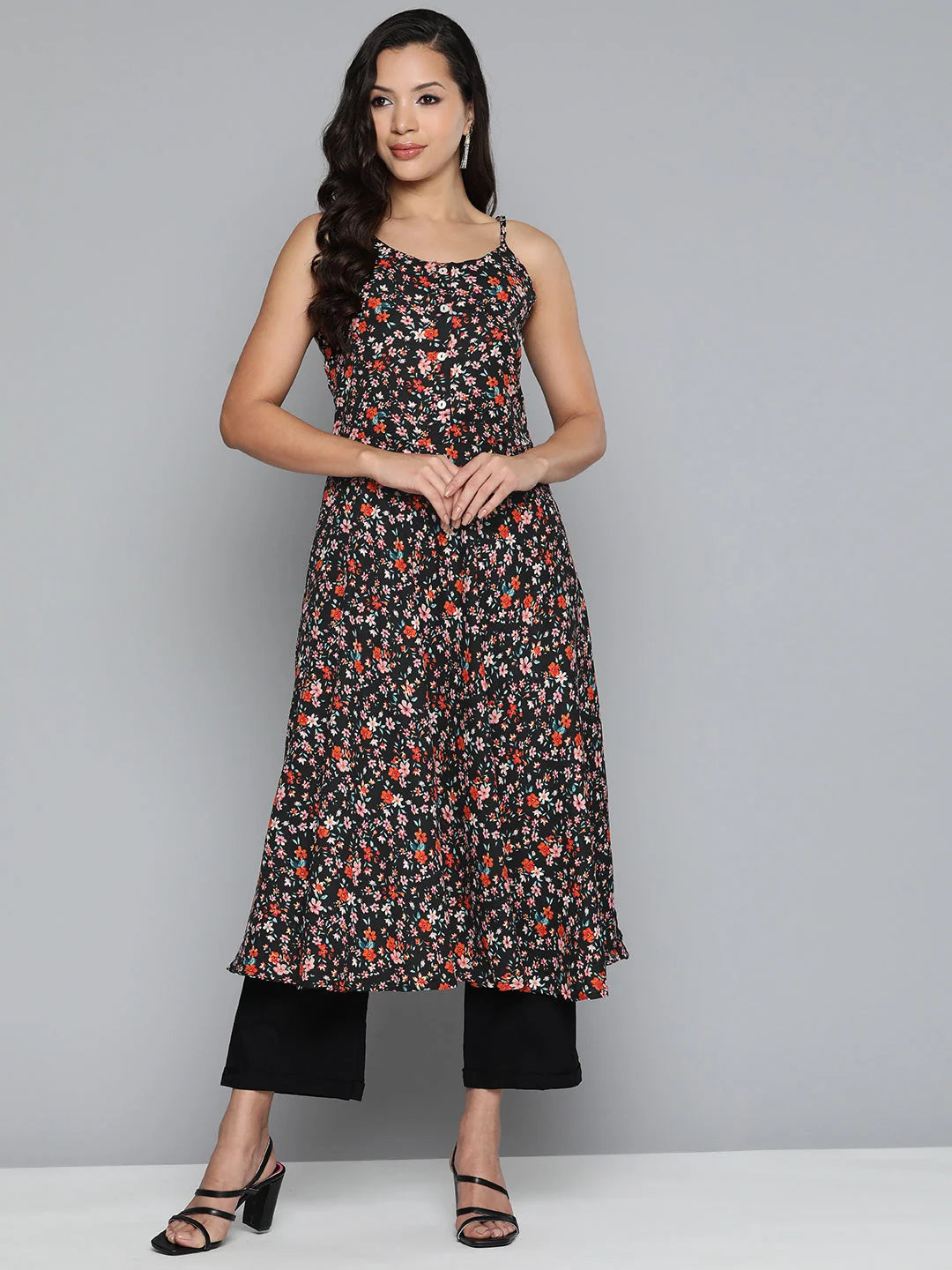 Black Floral Georgette Indian Kurta - Ladies Kurtas Online