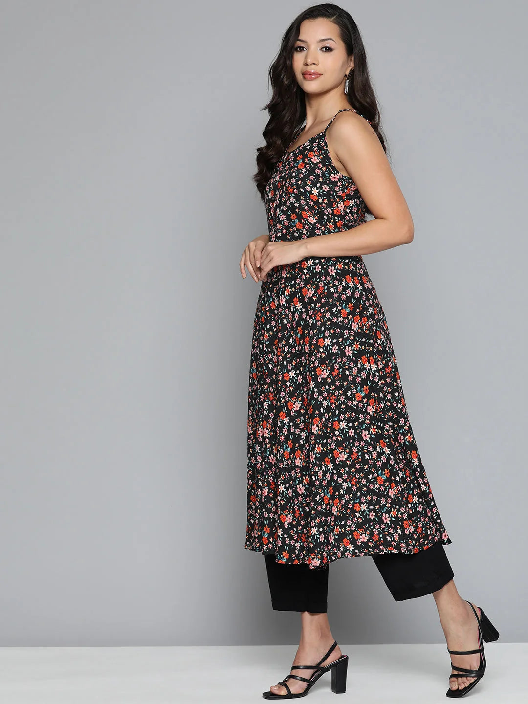 Black Floral Georgette Indian Kurta - Ladies Kurtas Online