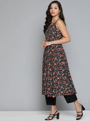 Floral Printed Floral Georgette Kurta ( JOK 1491 Black )-JOK-1491