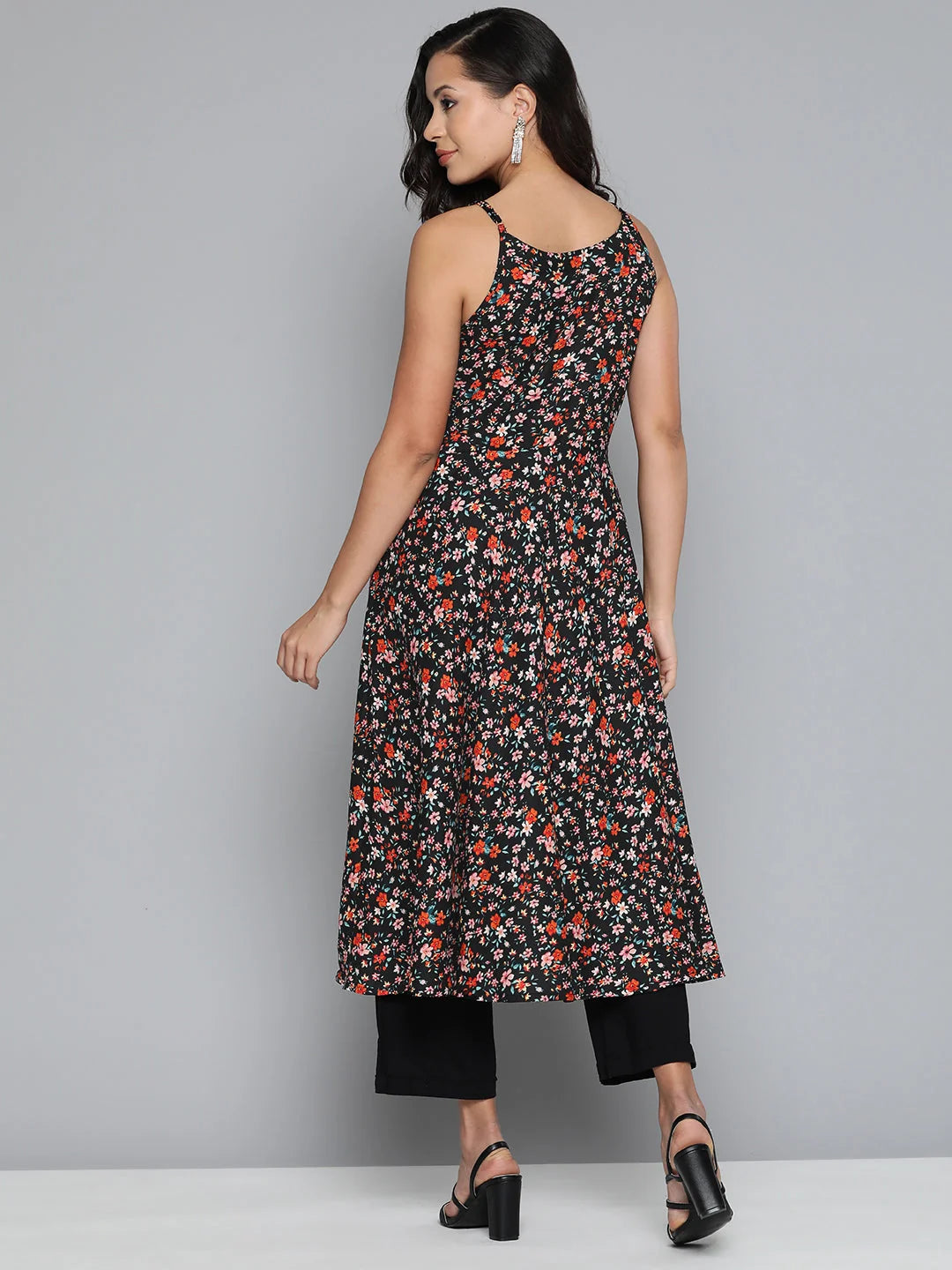 Black Floral Georgette Indian Kurta - Ladies Kurtas Online