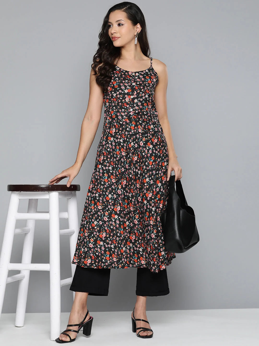 Black Floral Georgette Indian Kurta - Ladies Kurtas Online