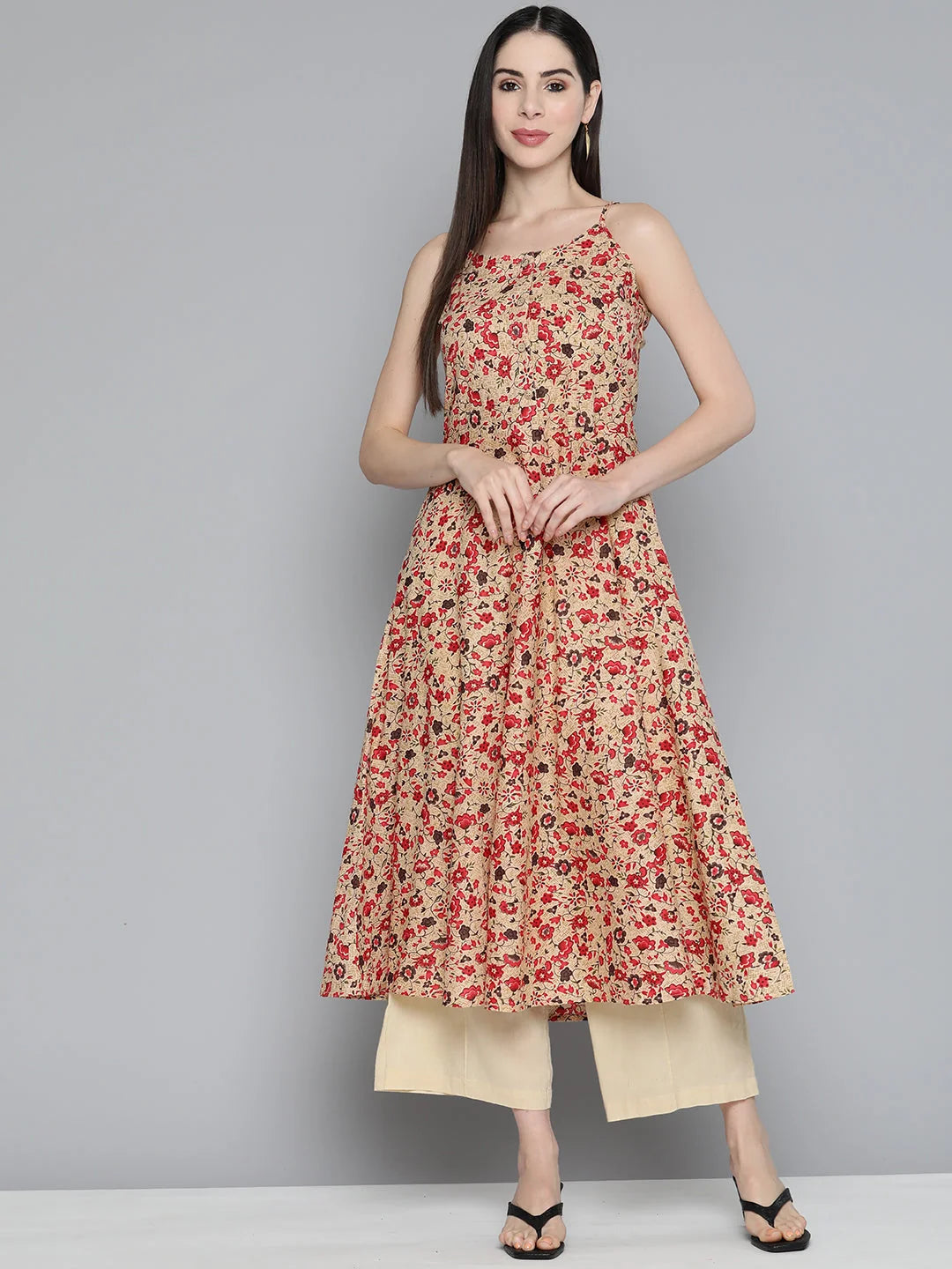 Floral Printed Floral Cotton Kurta ( JOK 1491 Red )-JOK-1491