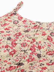 Floral Printed Floral Cotton Kurta ( JOK 1491 Red )-JOK-1491