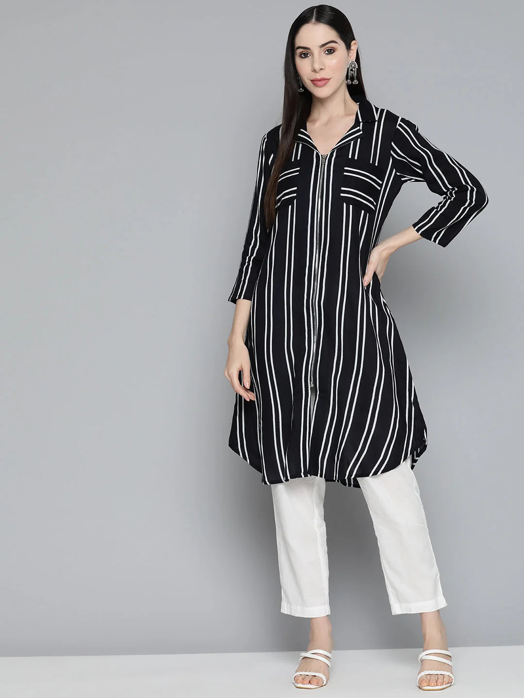 Black Striped Kurta ( JOK 1492 Black )-JOK-1492