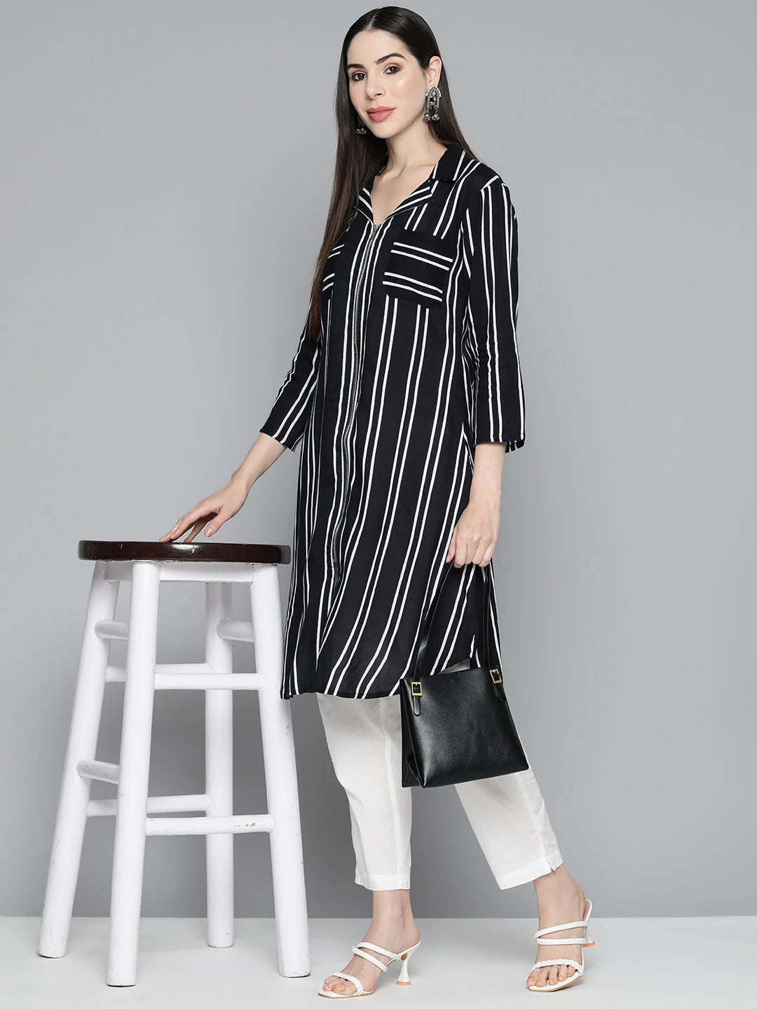 Black Striped Rayon Kurta - Shop Stylish Indian Kurtas Now