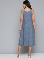 DesiQlo Grey Floral Sequin Embroidered A-Line Midi Dress ( JOK 1494 Grey )