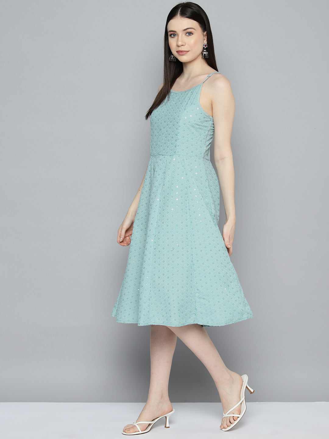 Sequin Anarkali Dress - Women's Western Clothing Light-Blue