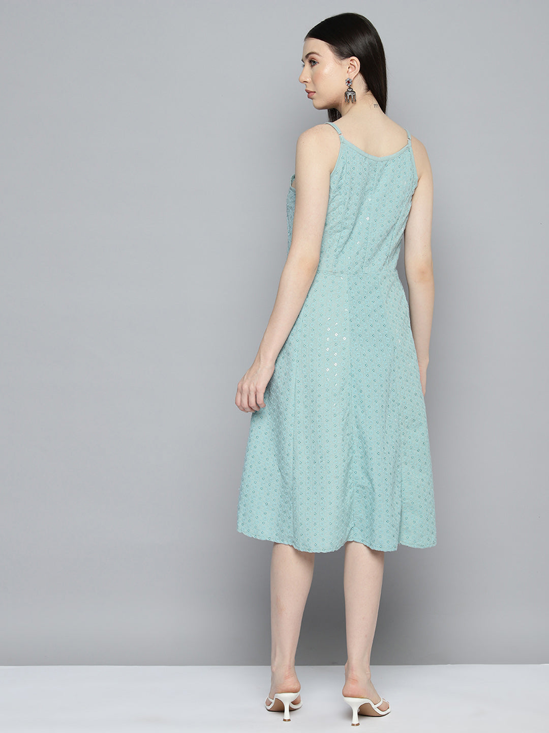 Sequin Anarkali Dress - Women's Western Clothing Light-Blue